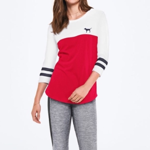 PINK Victoria's Secret Tops - 💕VS PINK PERFECT TEE 3/4 SLEEVE RED a& WHITE